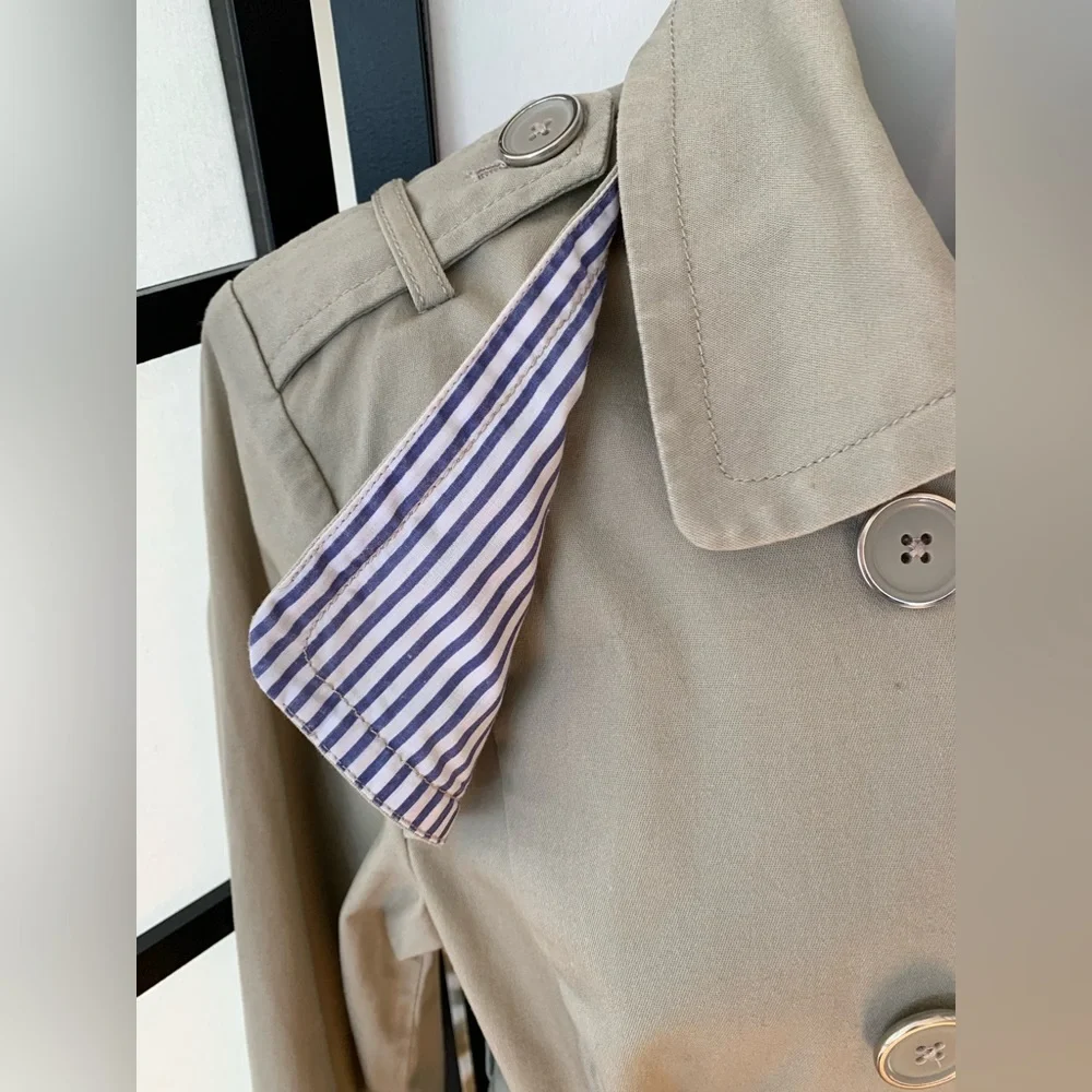 Joan Rivers (QVC) Double Breasted Short Trench Coat ~ Khaki Cotton ~ Size M - Picture 7 of 16